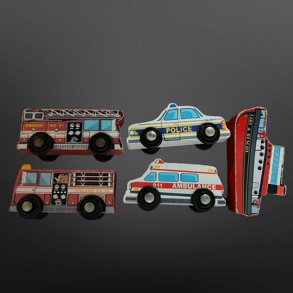 22 Vintage Melissa & Doug Wooden Vehicles Rescue Construction Race Cars - Picture 7 of 7